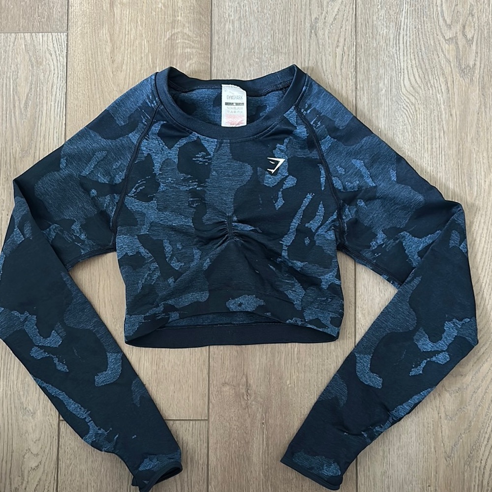 Gymshark Navy Camouflage Long Sleeve Top